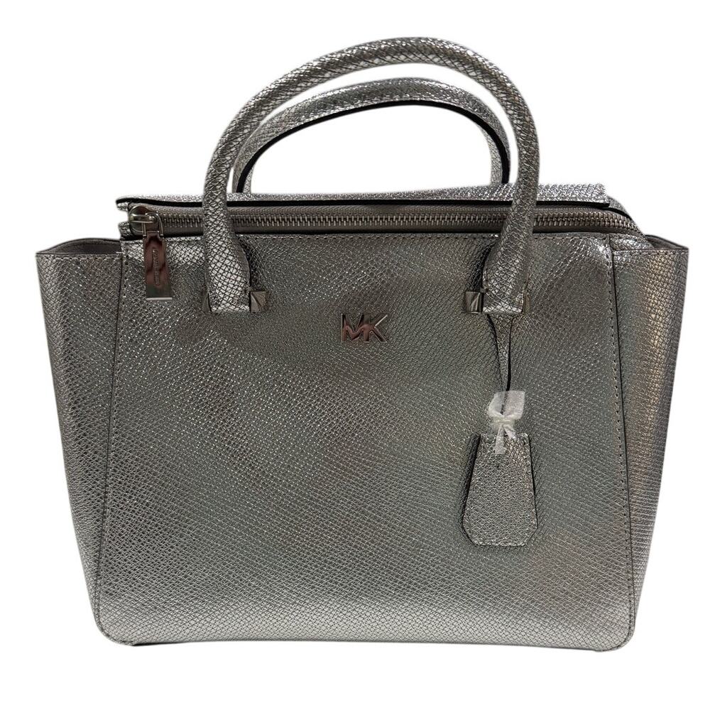 *B54 MICHAEL KORS Nolita Leather Mini Messenger Bag Silver 8.5Hx11Wx5.5D